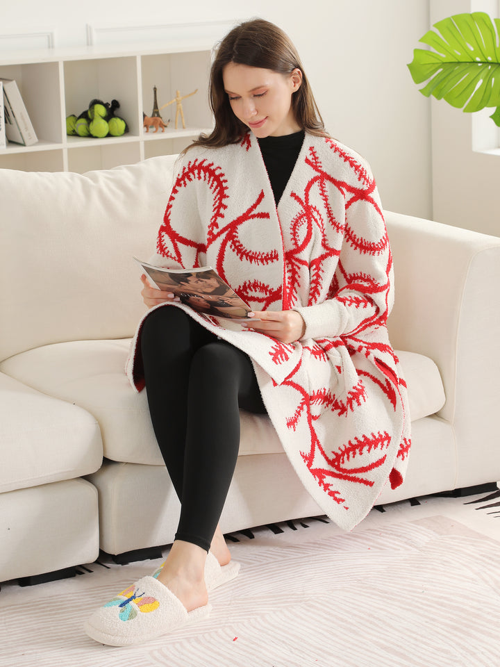 SPORTS PATTERN WEARABLE BLANKET RUANA