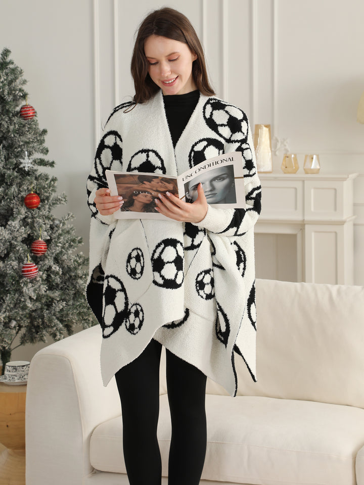 SPORTS PATTERN WEARABLE BLANKET RUANA