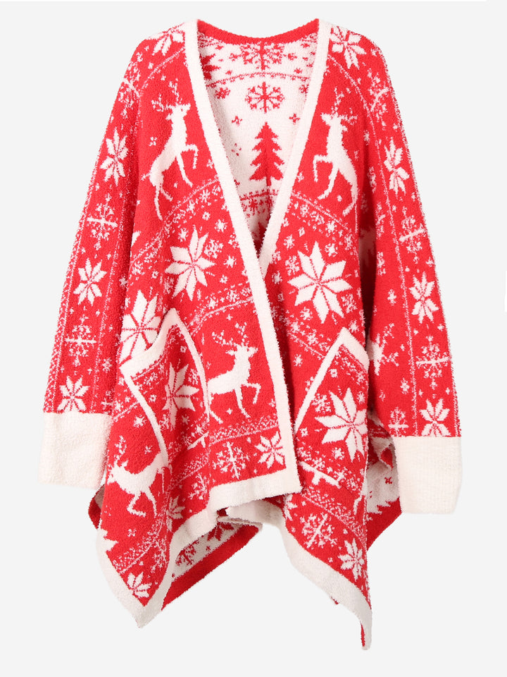 CHRISTMAS THEMED PATTERN WEARABLE BLANKET RUANA