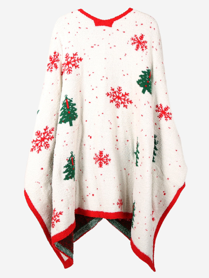 CHRISTMAS THEMED PATTERN WEARABLE BLANKET RUANA