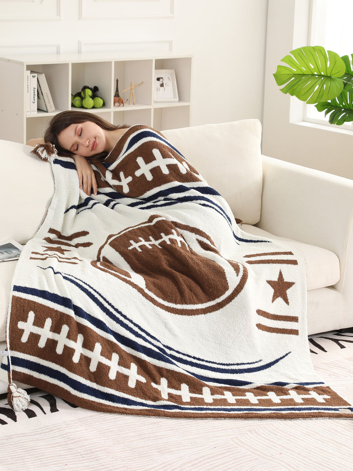 SPORTS PATTERN THROW BLANKET W/ TASSELS