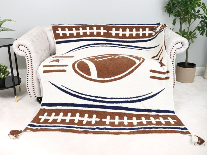 SPORTS PATTERN THROW BLANKET W/ TASSELS