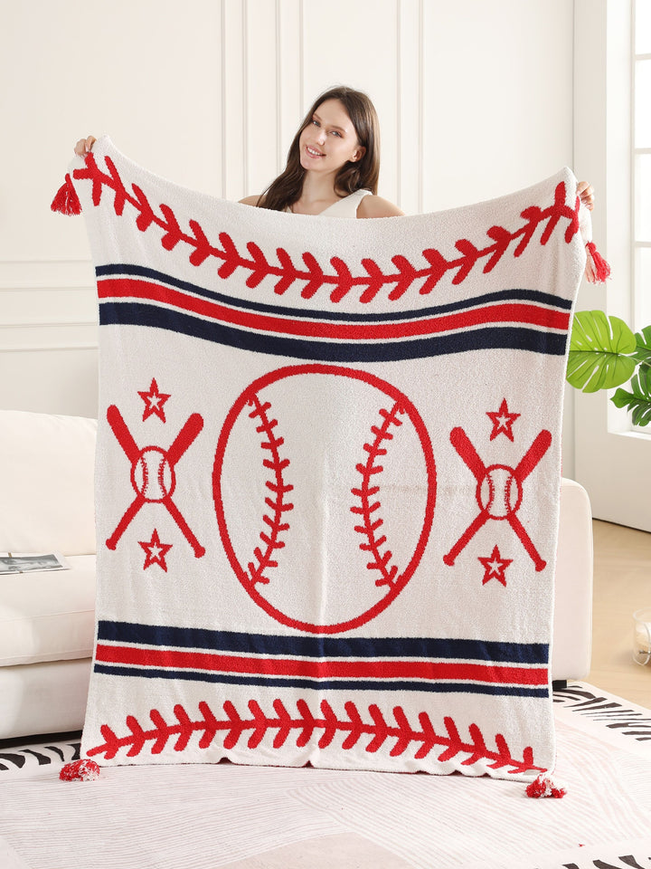 SPORTS PATTERN THROW BLANKET W/ TASSELS