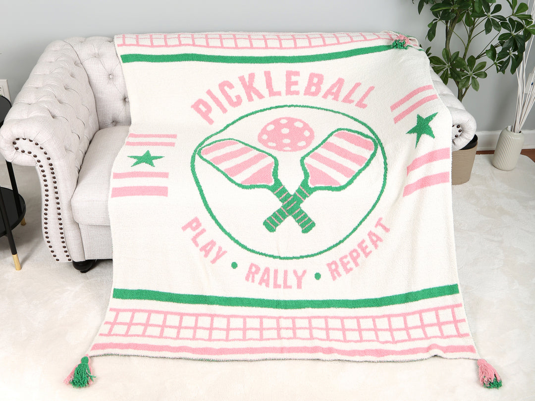 SPORTS PATTERN THROW BLANKET W/ TASSELS