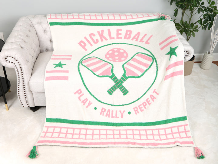 SPORTS PATTERN THROW BLANKET W/ TASSELS
