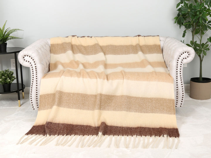 STRIPED PATTERN THROW BLANKET W/ FRINGE