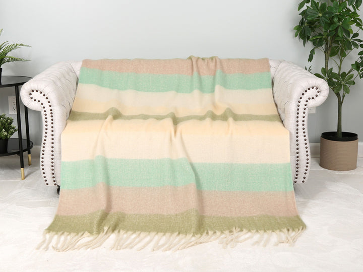 STRIPED PATTERN THROW BLANKET W/ FRINGE