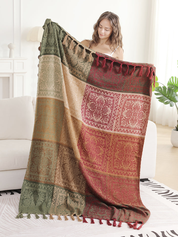 FLORAL PATTERN THROW BLANKET W/ FRINGE