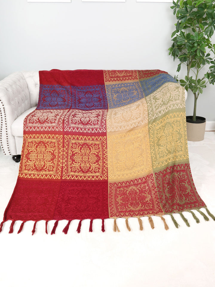 FLORAL PATTERN THROW BLANKET W/ FRINGE