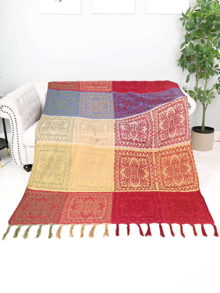 FLORAL PATTERN THROW BLANKET W/ FRINGE