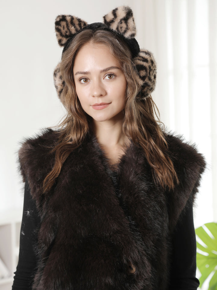 LEOPARD PATTERN CAT-EARED EAR MUFFS - 12 pc pack