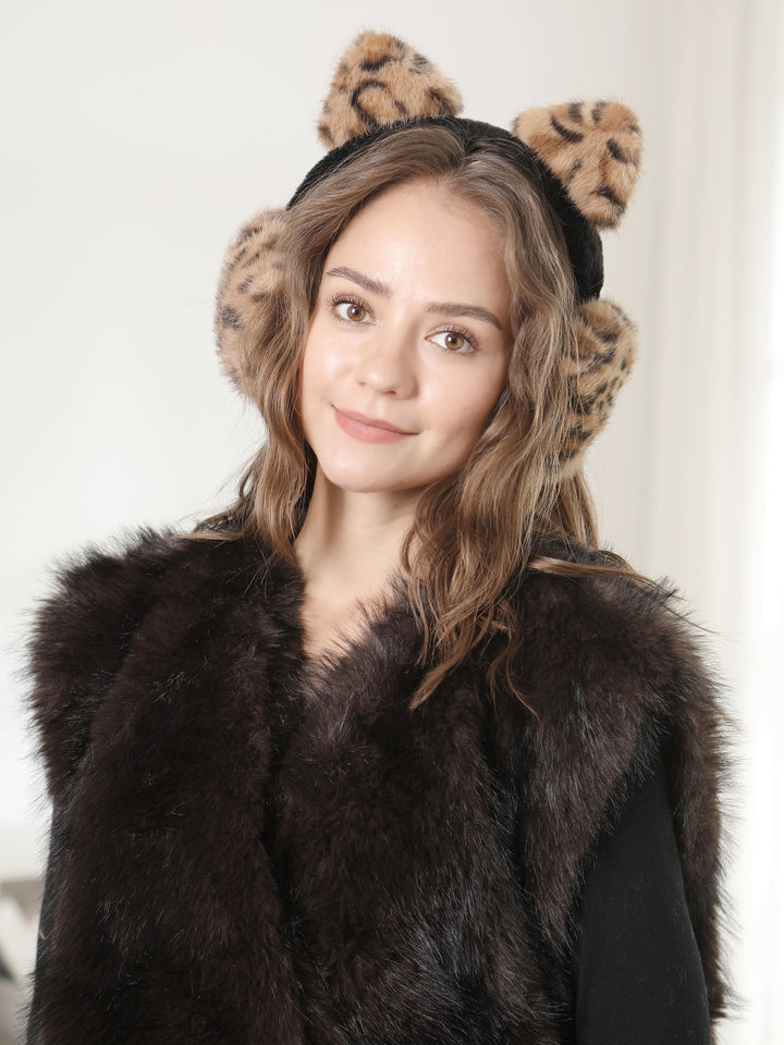 LEOPARD PATTERN CAT-EARED EAR MUFFS - 12 pc pack