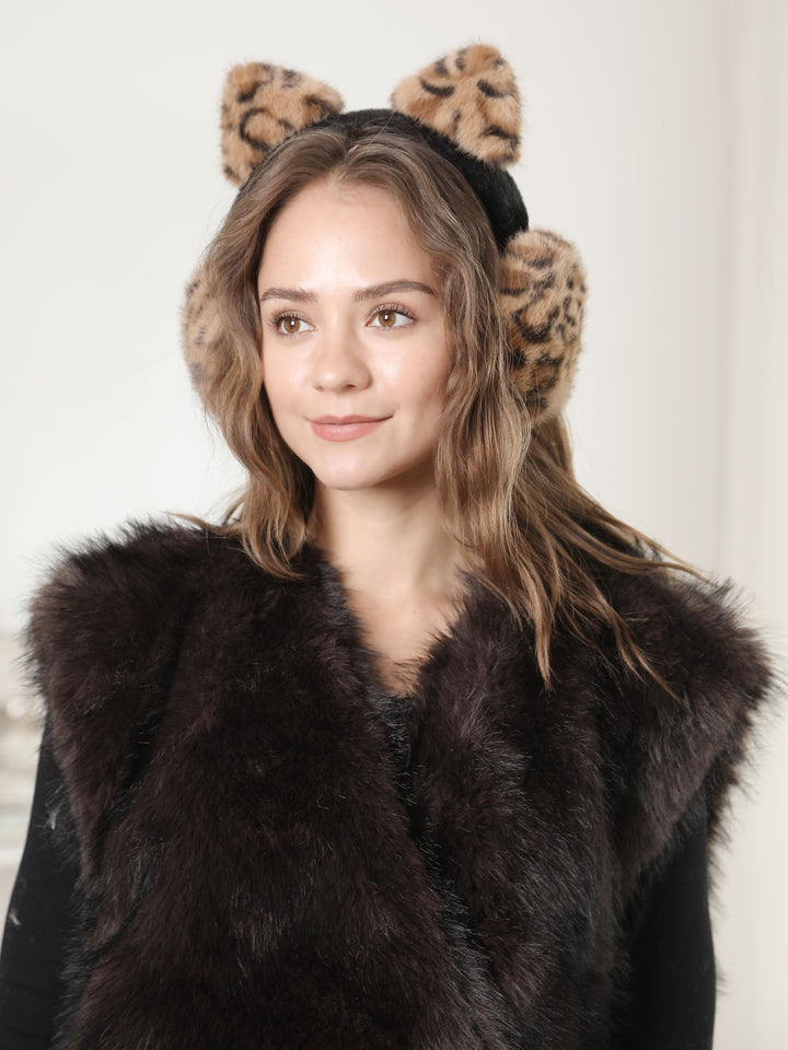 LEOPARD PATTERN CAT-EARED EAR MUFFS - 12 pc pack