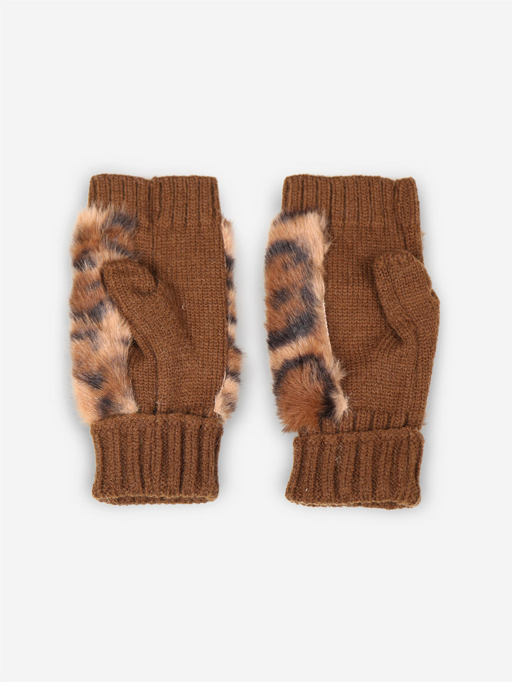 LEOPARD PATTERN FINGERLESS MITTENS - 12 pr pack