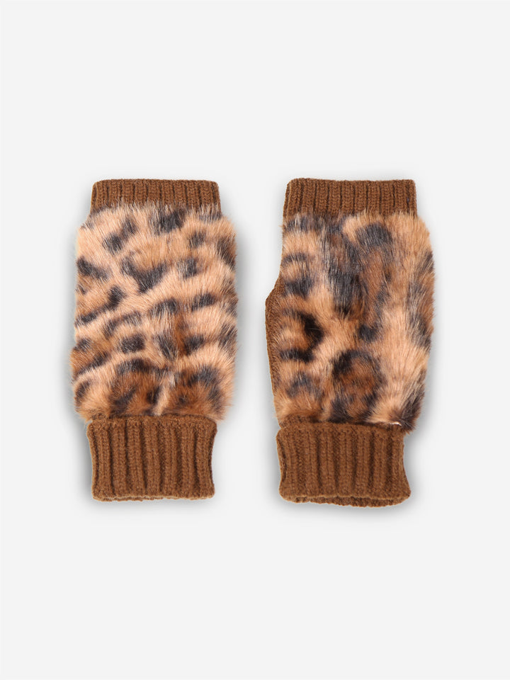 LEOPARD PATTERN FINGERLESS MITTENS - 12 pr pack