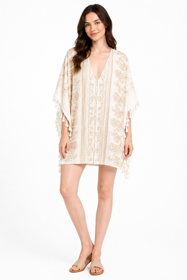 FLORAL &amp; PAISLEY PATTERN COVER-UP PONCHO