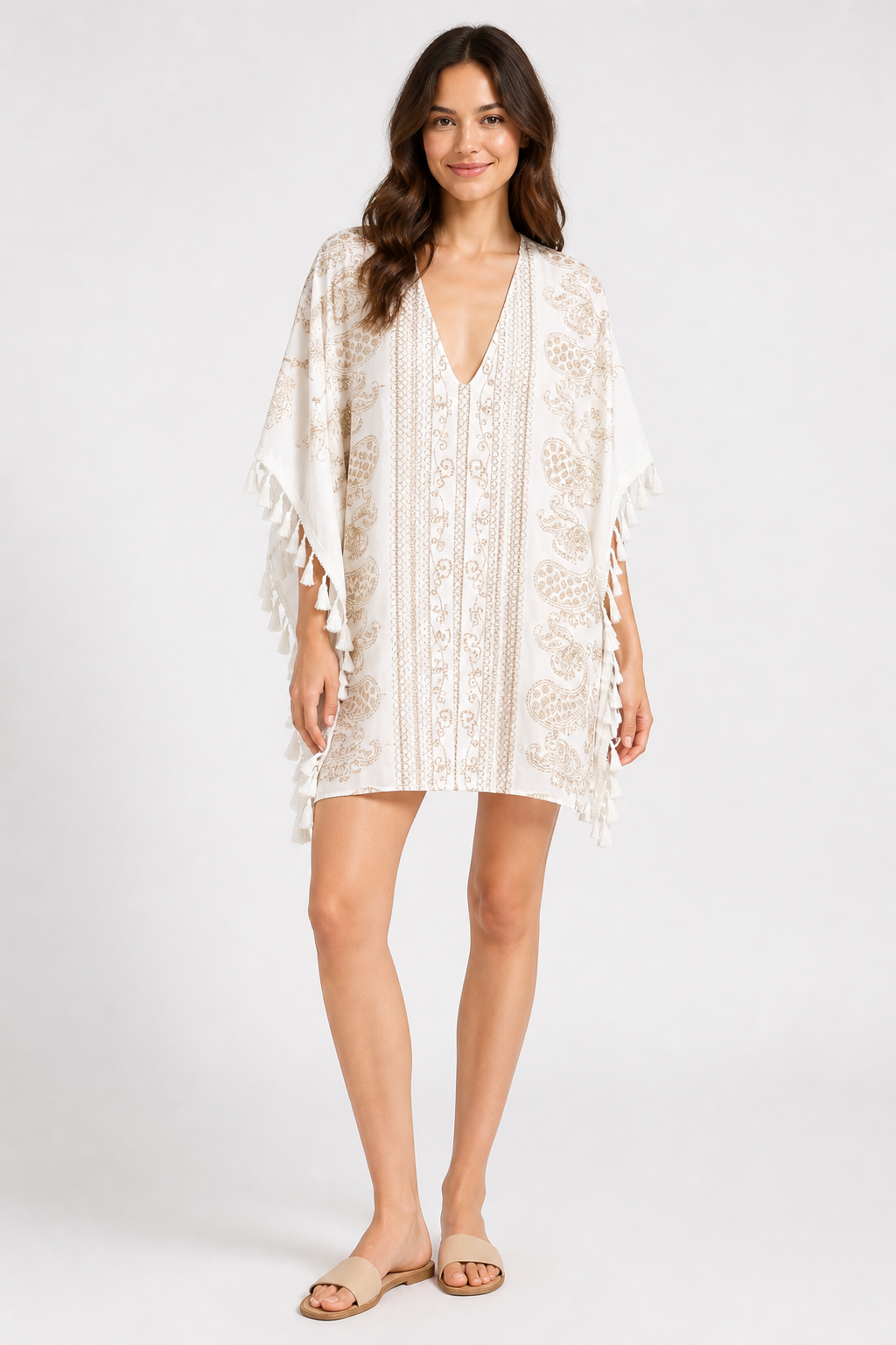 FLORAL &amp; PAISLEY PATTERN COVER-UP PONCHO