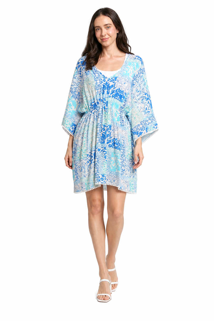 MIXED LEAF PATTERN COVER-UP DRESS