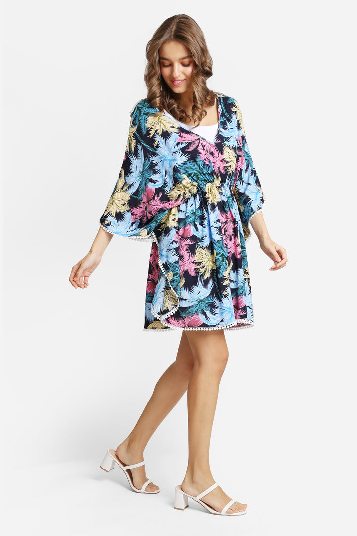 PALM TREE PATTERN COVER-UP DRESS