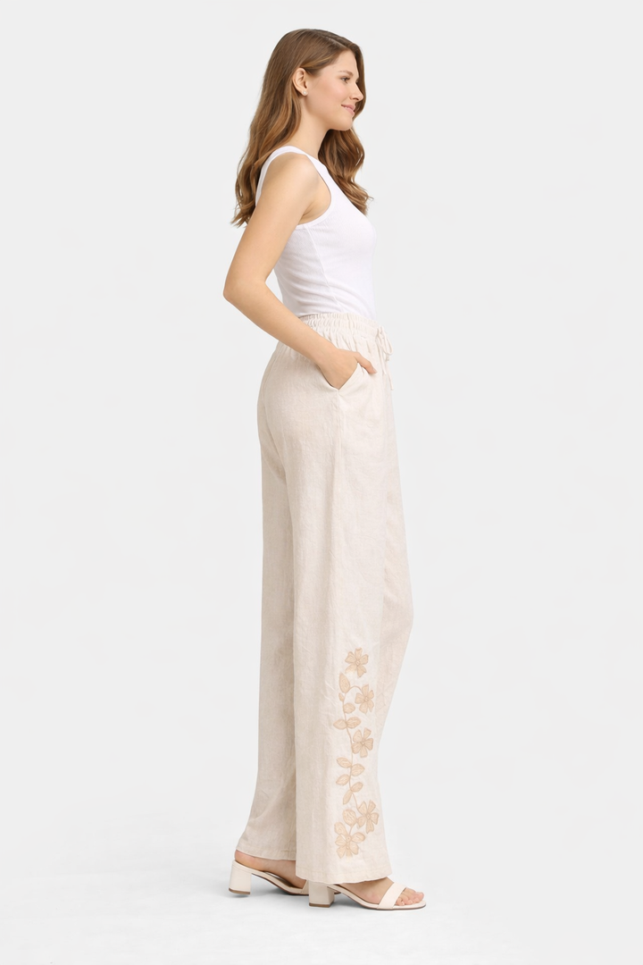 FLORAL PATTERN LINEN PANTS