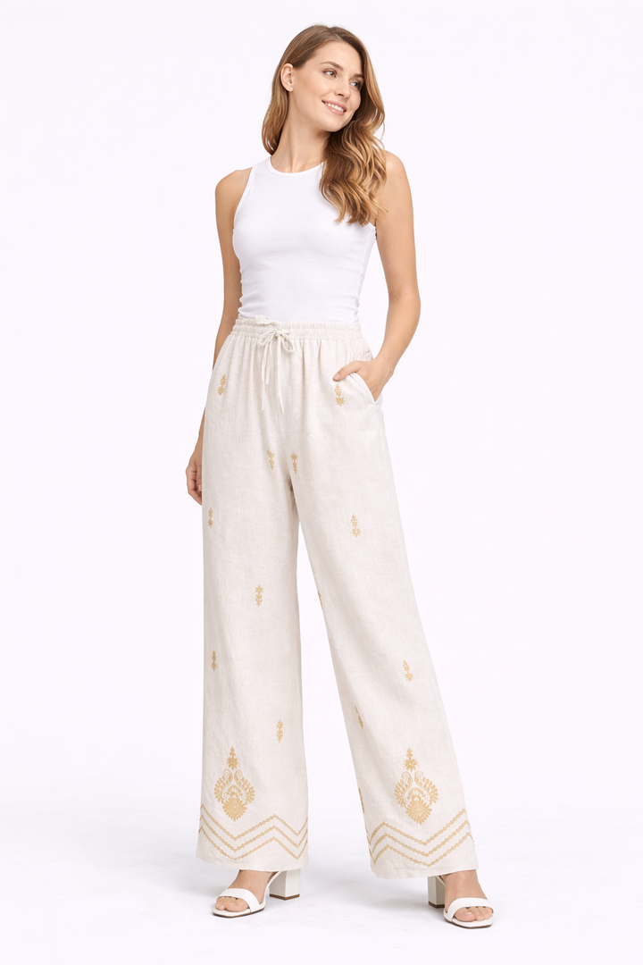BOHO PATTERN LINEN PANTS