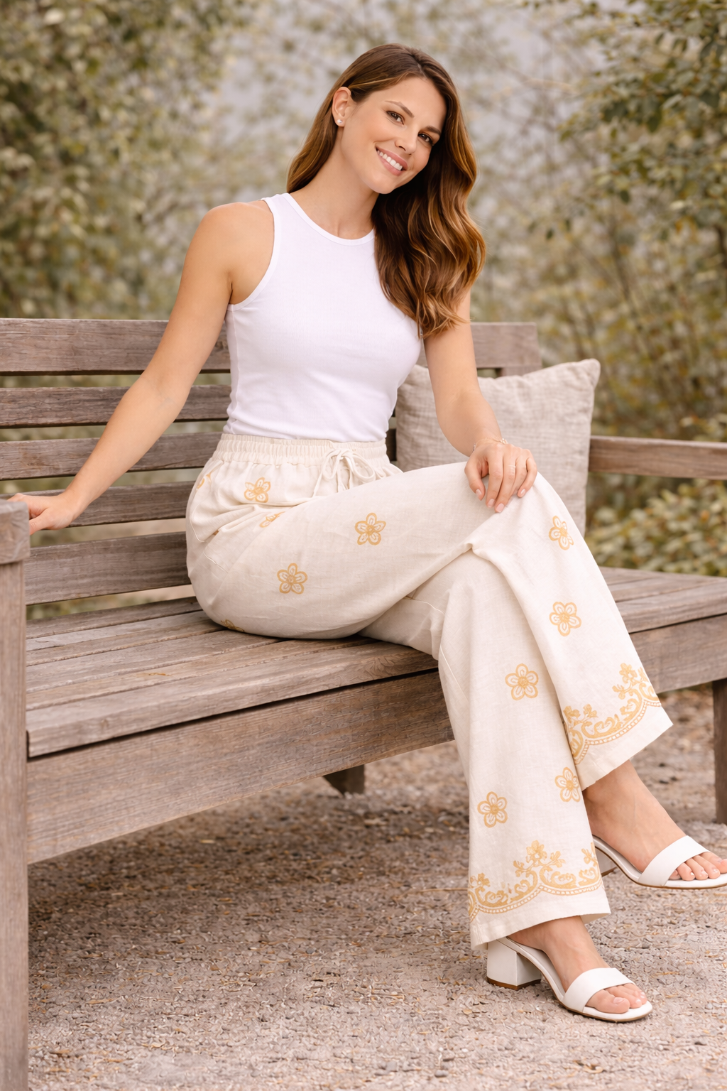 FLORAL PATTERN LINEN PANTS