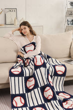 Load image into Gallery viewer, BASEBALL CHECKERED &amp; PIN-STRIPED PATTERN THROW BLANKET NAVY THROW BLANKETS
