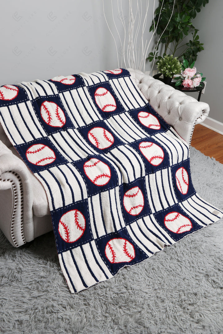 BASEBALL CHECKERED &amp; PIN-STRIPED PATTERN THROW BLANKET NAVY THROW BLANKETS