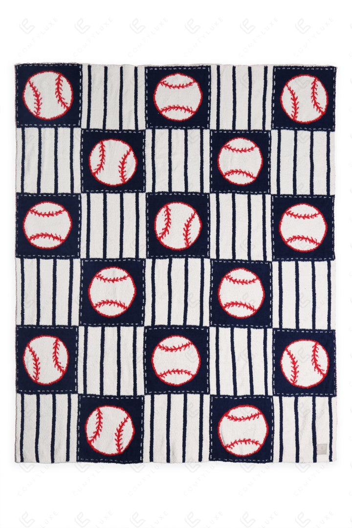 BASEBALL CHECKERED &amp; PIN-STRIPED PATTERN THROW BLANKET NAVY THROW BLANKETS