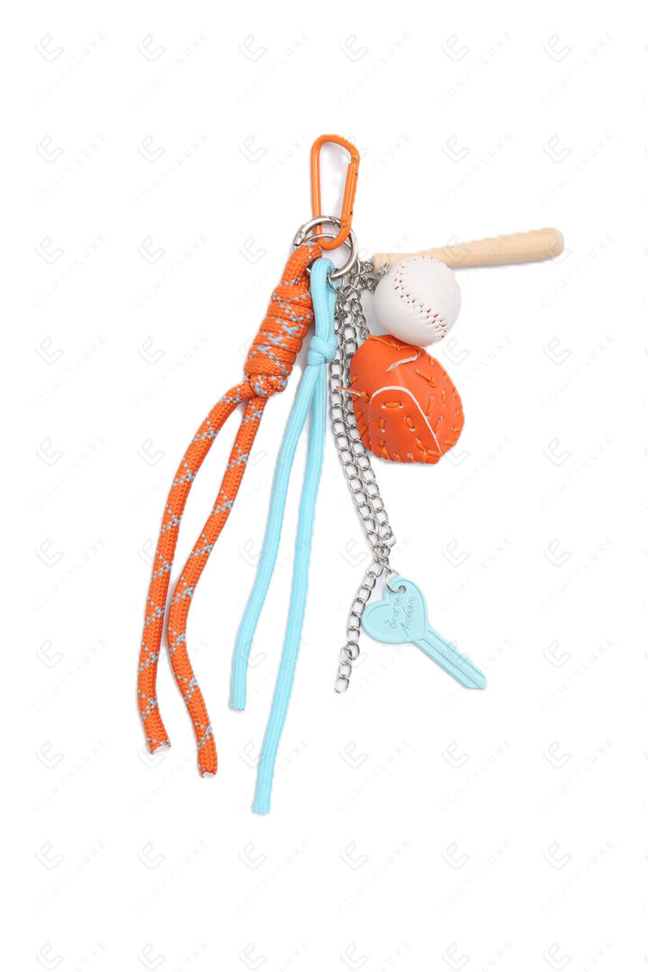 BASEBALL KEYCHAIN/BAG CHARM ORANGE KEYCHAINS
