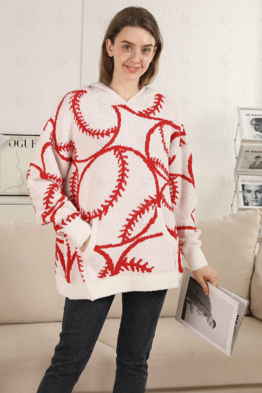 BASEBALL PATTERN HOODIE RED APPAREL