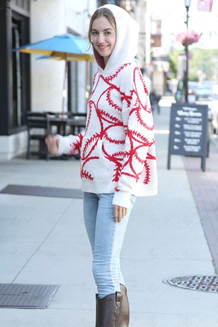 BASEBALL PATTERN HOODIE RED APPAREL