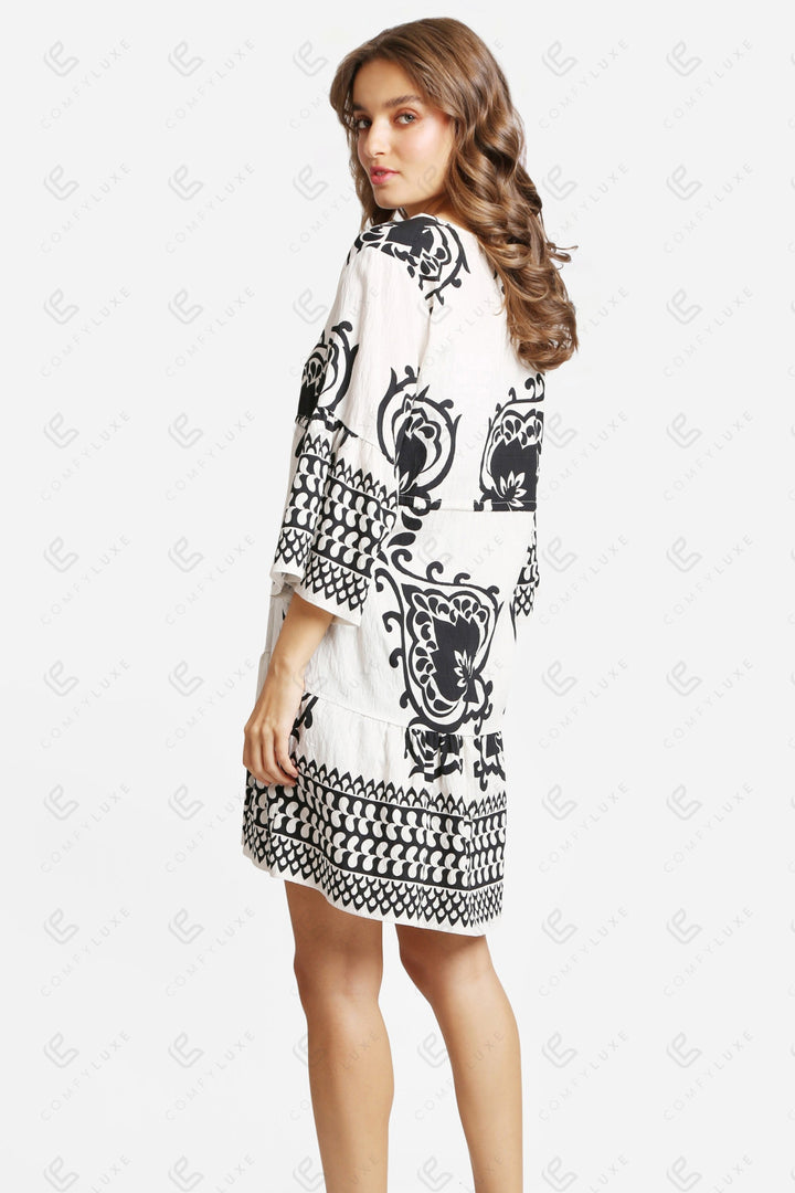 BOHO PATTERN COVER UP DRESS WHITE APPAREL