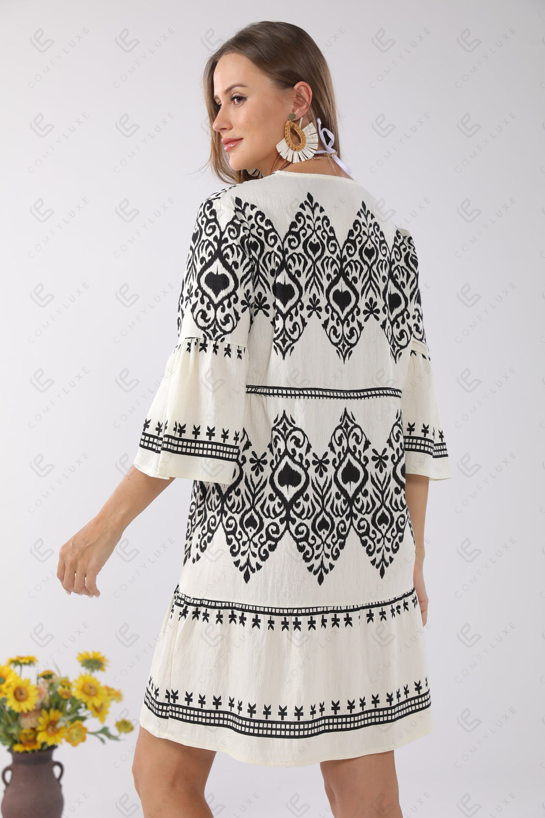 MIXED PRINT MINI COVER-UP DRESS WHITE APPAREL