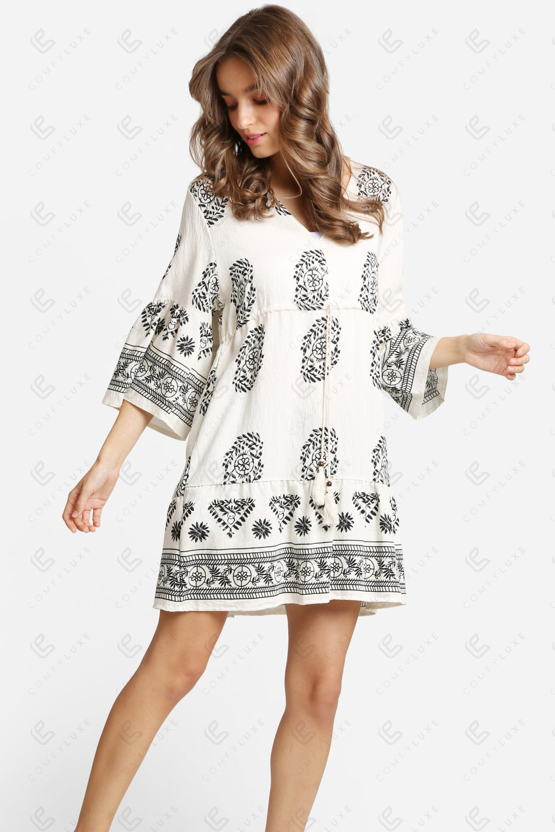 BOHO PATTERN COVER UP DRESS WHITE APPAREL