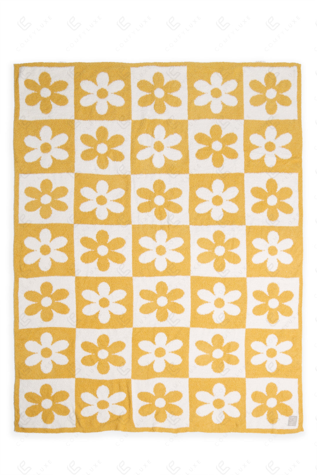 CHECKERED &amp; DAISY PATTERN THROW BLANKET YELLOW THROW BLANKETS