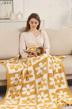 Load image into Gallery viewer, CHECKERED &amp; DAISY PATTERN THROW BLANKET YELLOW THROW BLANKETS

