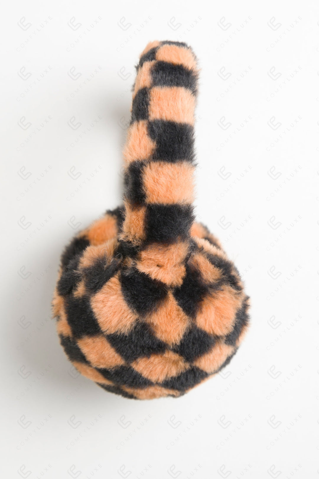 CHECKERED PATTERN EAR MUFFS BROWN EAR MUFFS