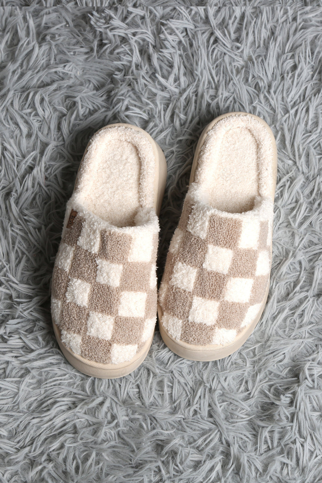 CHECKERED PATTERN PLATFORM SLIPPERS BEIGE / M/L SLIPPERS/SLIDES