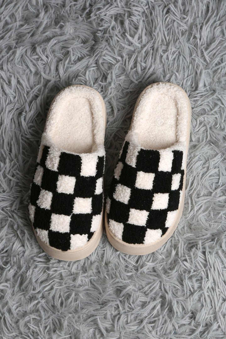 CHECKERED PATTERN PLATFORM SLIPPERS BLACK / M/L SLIPPERS/SLIDES