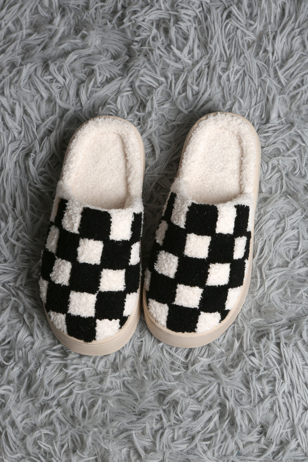 CHECKERED PATTERN PLATFORM SLIPPERS BLACK / M/L SLIPPERS/SLIDES