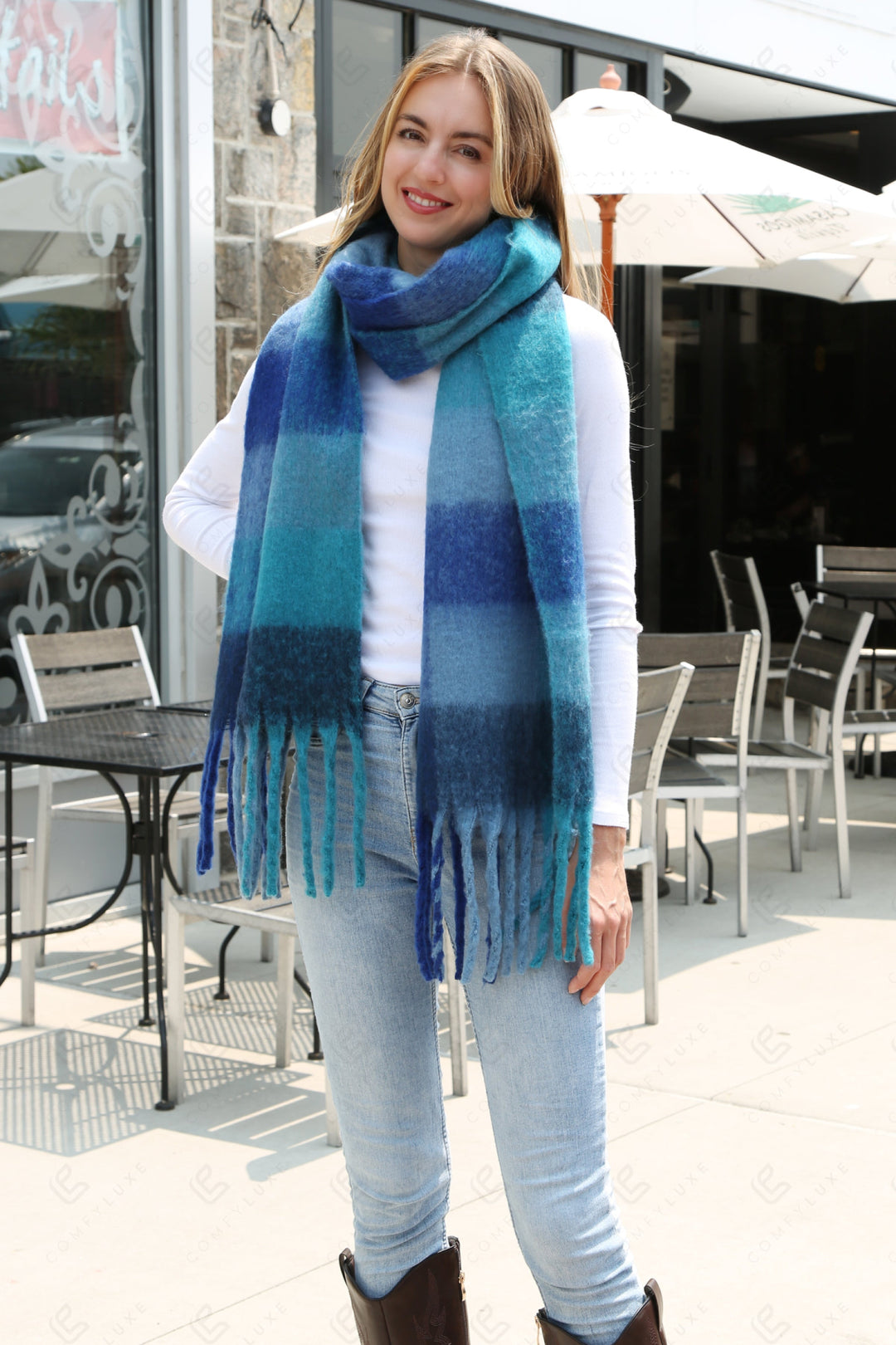 CHECKERED PATTERN SCARF BLUE SCARVES