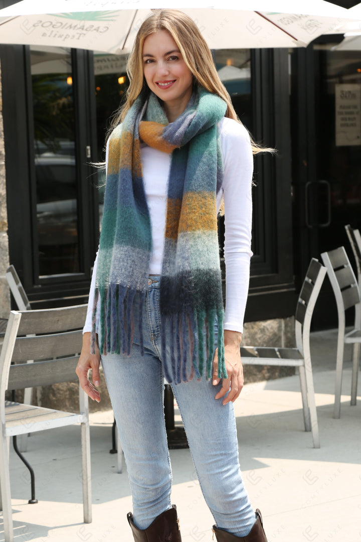 CHECKERED PATTERN SCARF OLIVE SCARVES