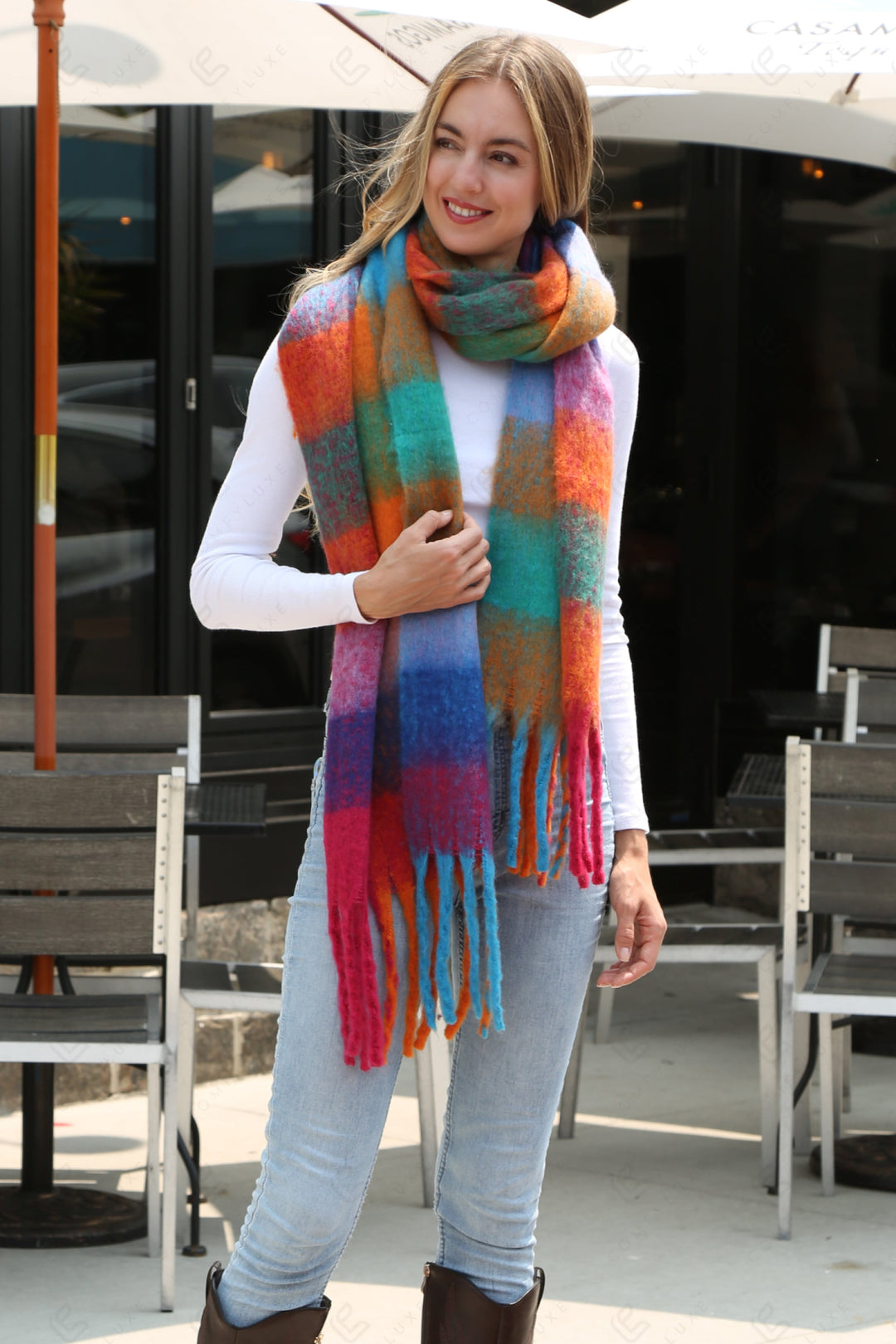 CHECKERED PATTERN SCARF ORANGE SCARVES