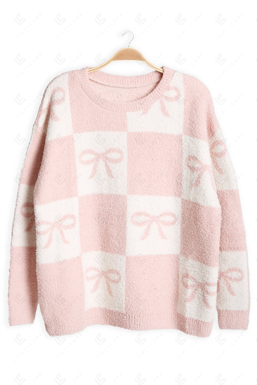 CHECKERED &amp; RIBBON PATTERN SWEATER PINK APPAREL