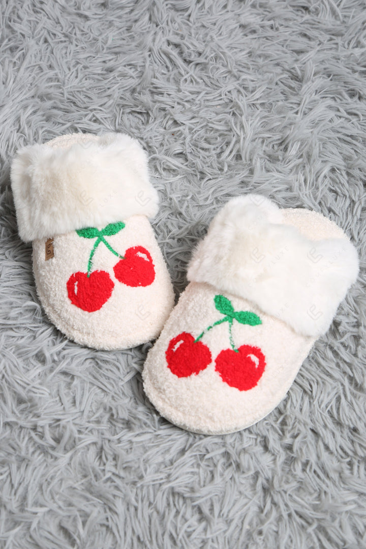 CHERRY PATTERN MULE SLIPPERS RED / M/L SLIPPERS/SLIDES