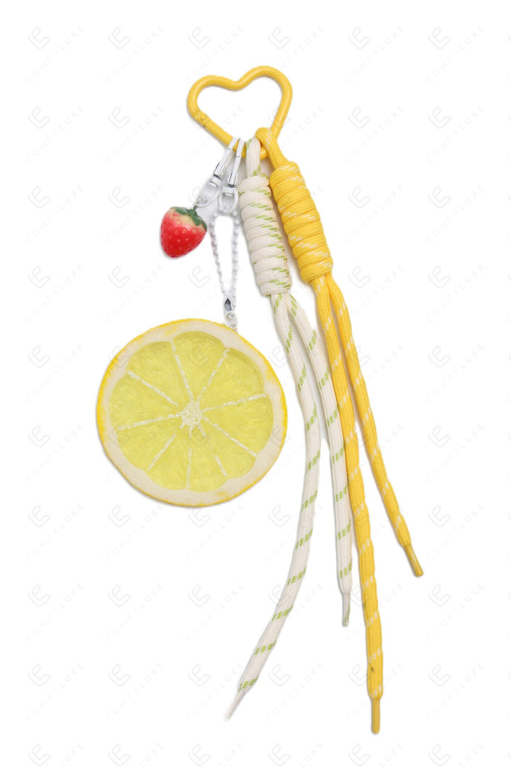 CITRUS &amp; STRAWBERRY KEYCHAIN/BAG CHARM YELLOW KEYCHAINS