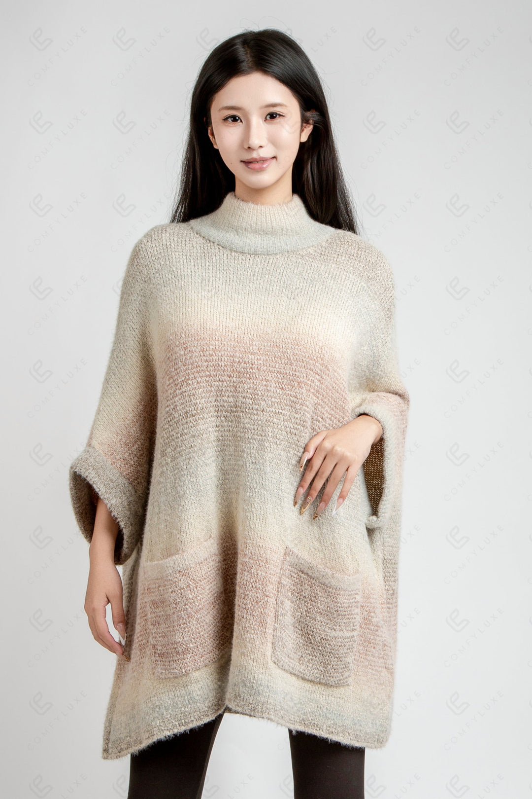 COLOR-BLOCKED &amp; GRADIENT PATTERN SWEATER BEIGE APPAREL
