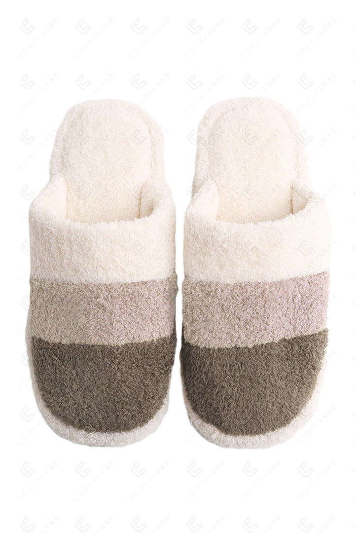 COLOR-BLOCKED PATTERN SLIPPERS BROWN / M/L SLIPPERS/SLIDES