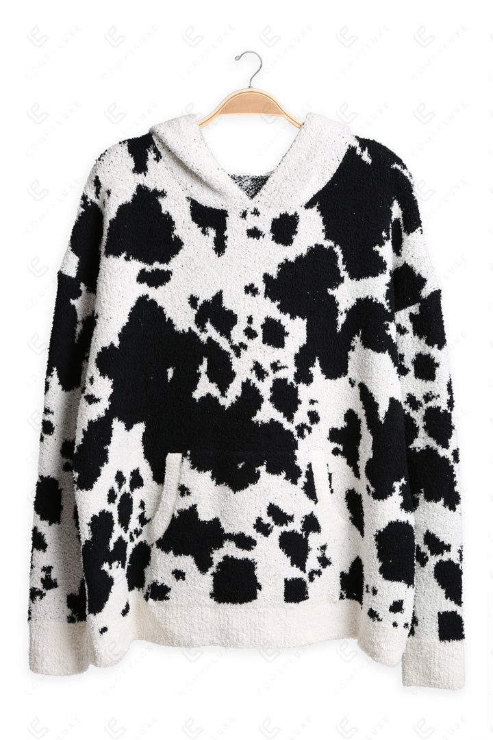COW PATTERN HOODIE BLACK APPAREL